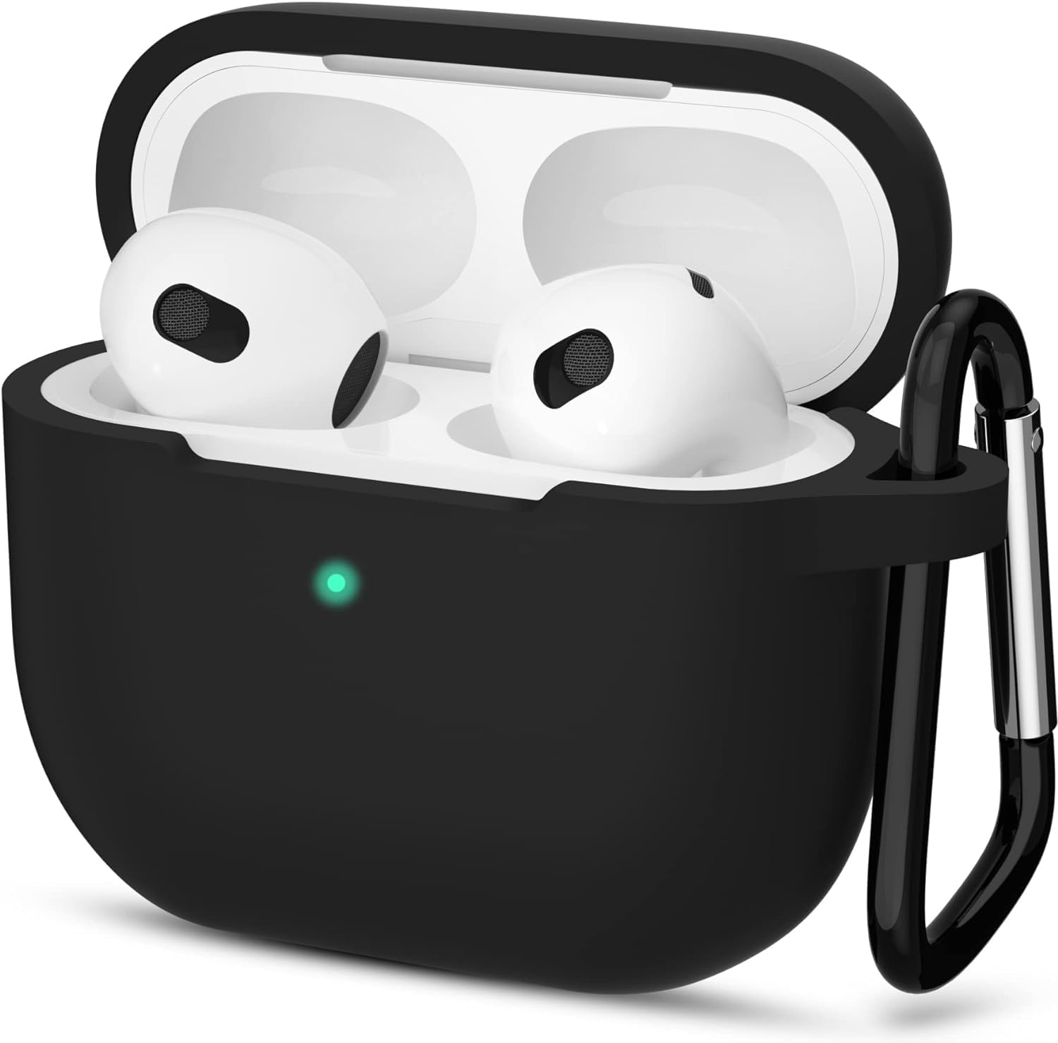 AirPods 3. Nesil ile Uyumlu İnce ve Hafif Silikon Kılıf, Yumuşak Esnek Tasarım, Anahtarlıklı, Kablolu ve Kablosuz Şarj Uyumlu – Siyah (A2564 A2565 A2566)