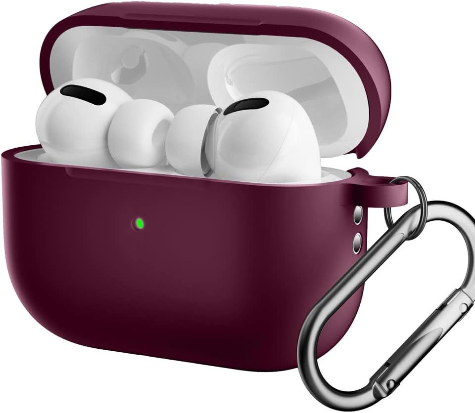 For AirPods Pro 2 ile uyumlu Kılıf Silikon Tam Koruma Kancalı Anahtarlık Comely For Apple Airpods Pro 2 ile Uyumlu Silikon Kılıf Bordo