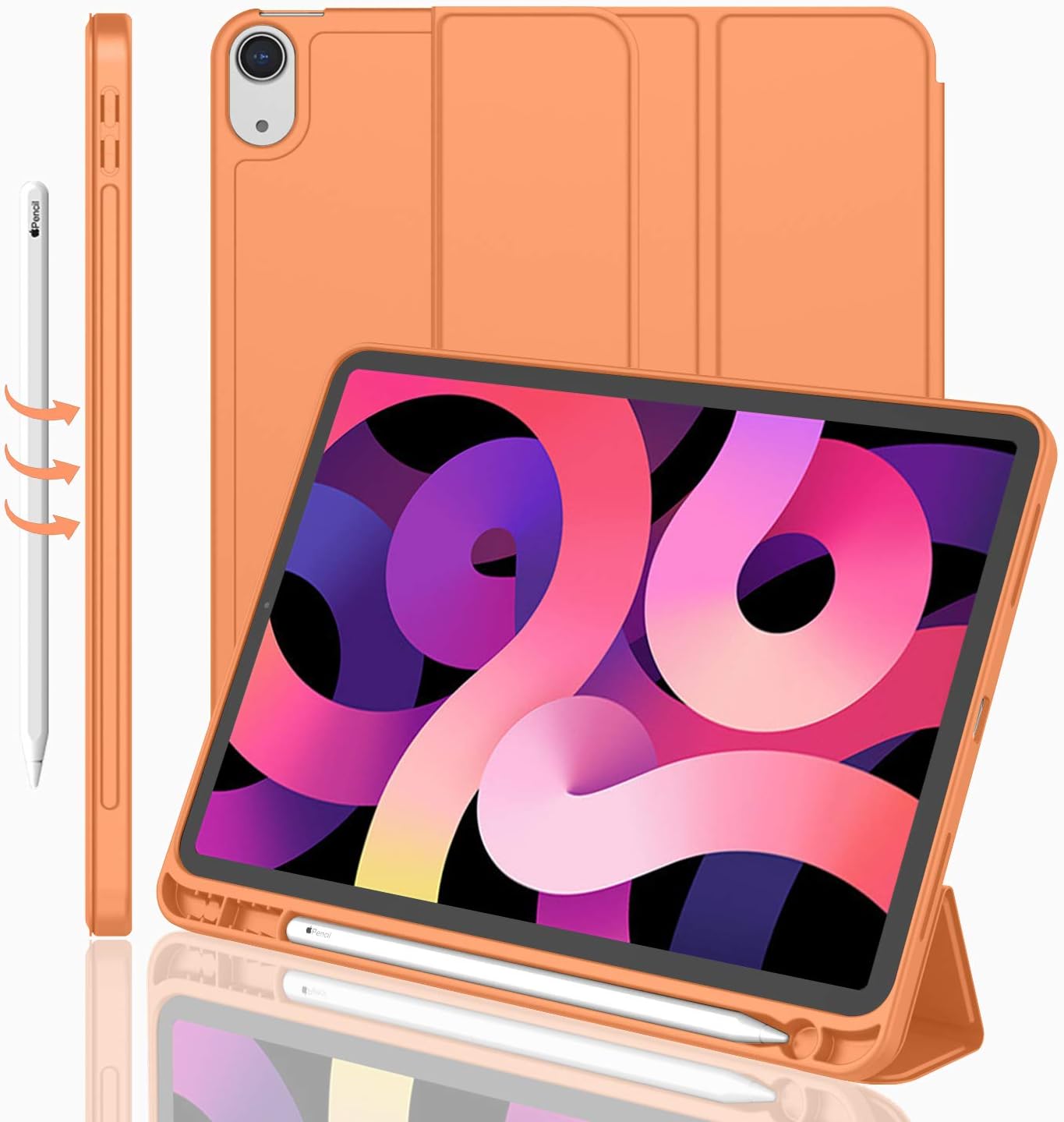 iPad Air 11 İnç Kılıf 2024 (6. Nesil), iPad Air 5. Nesil Kılıf 2022/4. Nesil Kılıf 2020 10,9 İnç Kalem Tutuculu, Üç Katlı Stand Akıllı Kılıf (Turuncu)