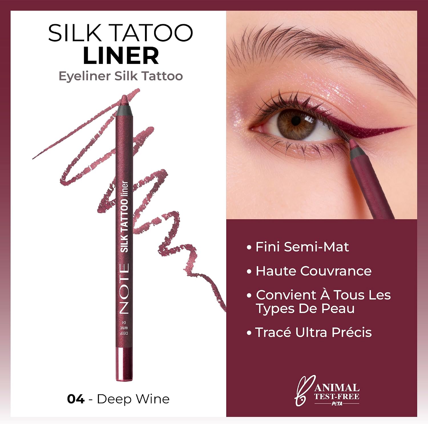 Cosmetics Silk Tattoo Liner Suya Dayanıklı İpeksi Jel Göz Kalemi - 04 Deep Wine