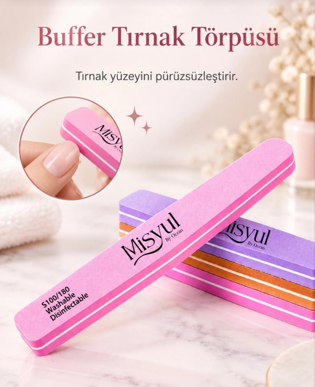 Profesyonel Tırnak Üstü Törpü Buffer 100 180 Renkli Yarım Ay 1 Adet