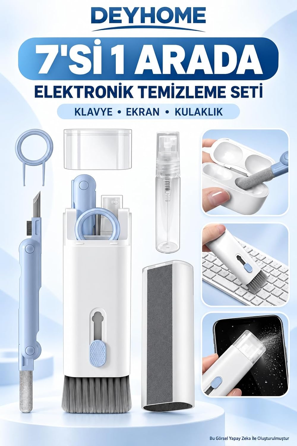 7'si 1 Arada Elektronik Temizleyici Kiti, Fırçalı Klavye Temizleyici Kiti, Airpods Pro için 3'ü 1 Arada Temizleme Kalemi, Kulaklık, Klavye, Dizüstü Bilgisayar, Telefon, PC Monitörü için