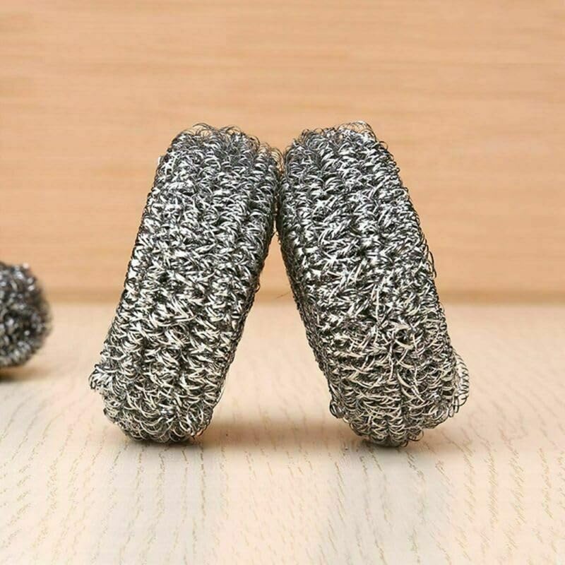 Scrubber 4'lü Bulaşık Teli | Paslanmaz Çelik Ağır Hizmet Tipi İnatçı Yağ ve Yanmış Kir Sökücü, Tencere, Tava ve Izgara Temizleme Metal Teli Seti (Model: 165-b)