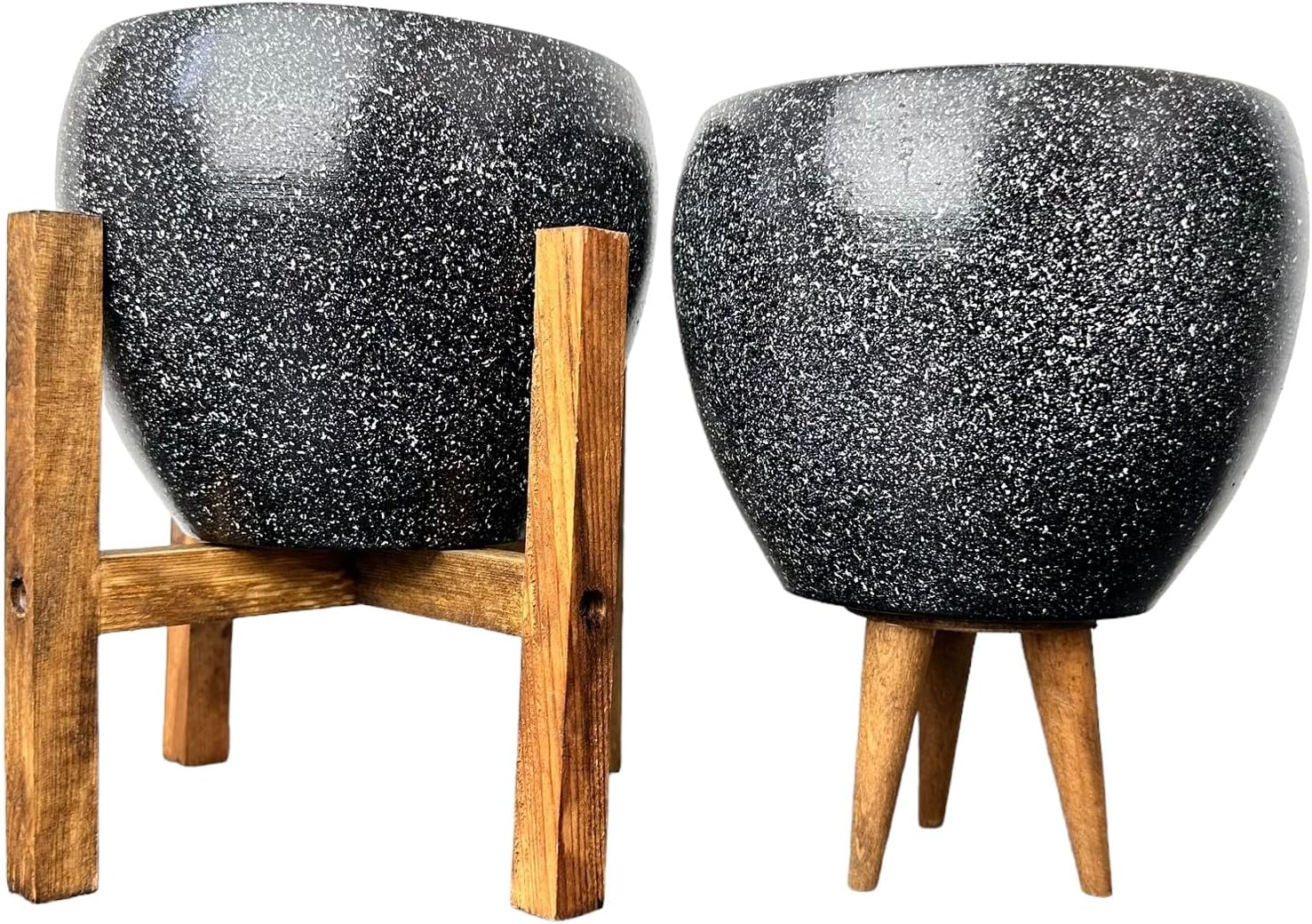 Bitki Tasarımı Ev Dekorasyon Siyah Granit Toprak Saksı Saksılık Salon Çiçeklik İkili Set 3 Ayaklı- 4 Ayaklı- 15 Cm