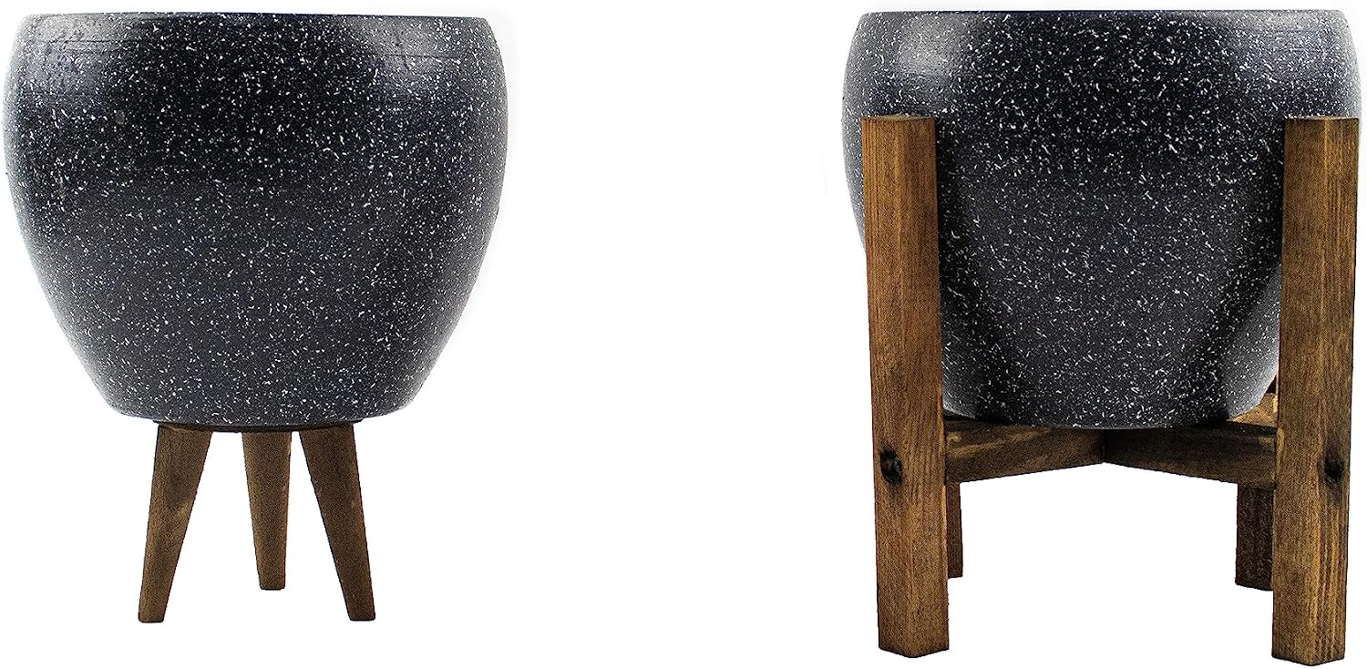 Bitki Tasarımı Ev Dekorasyon Gri Granit Toprak Saksı Saksılık Salon Çiçeklik İkili Set 3 Ayaklı- 4 Ayaklı- 15 Cm