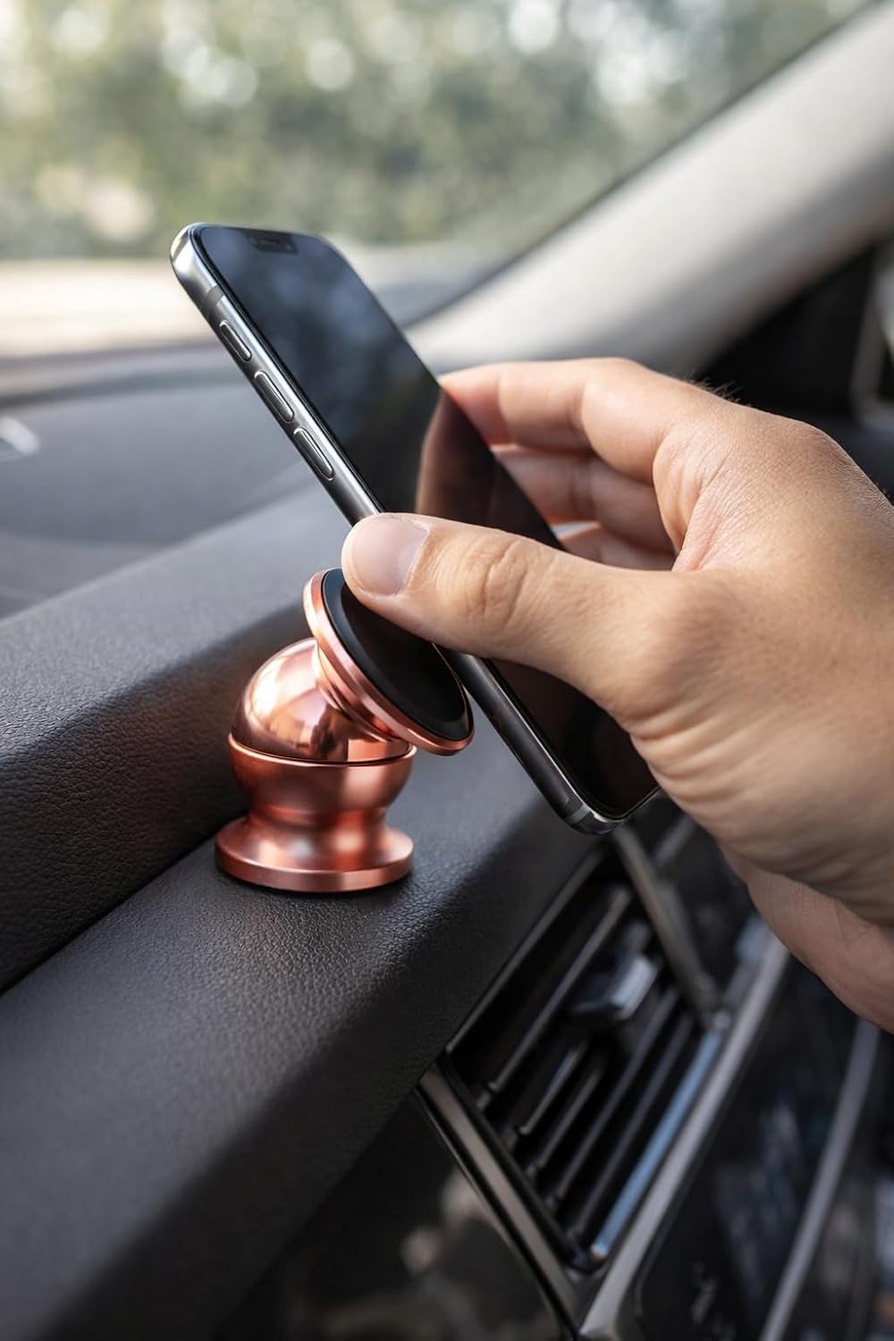 Araba Manyetik Telefon Tutucu 360 Derece Döner Mıknatıslı Mini Metal Stand Torpido Panel Yapışkanlı Universal Akıllı Telefon Tutacağı Tek Elle Kullanım (Rose Gold)