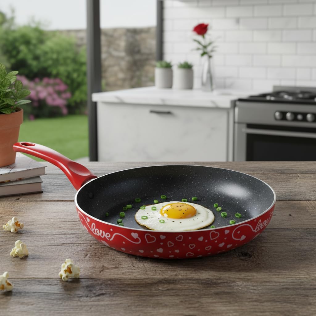 Lotus 26 cm Sevgililer Günü Özel Seri Kırmızı Kırçıl Granit Efektli Yapışmaz Kızartma Tavası