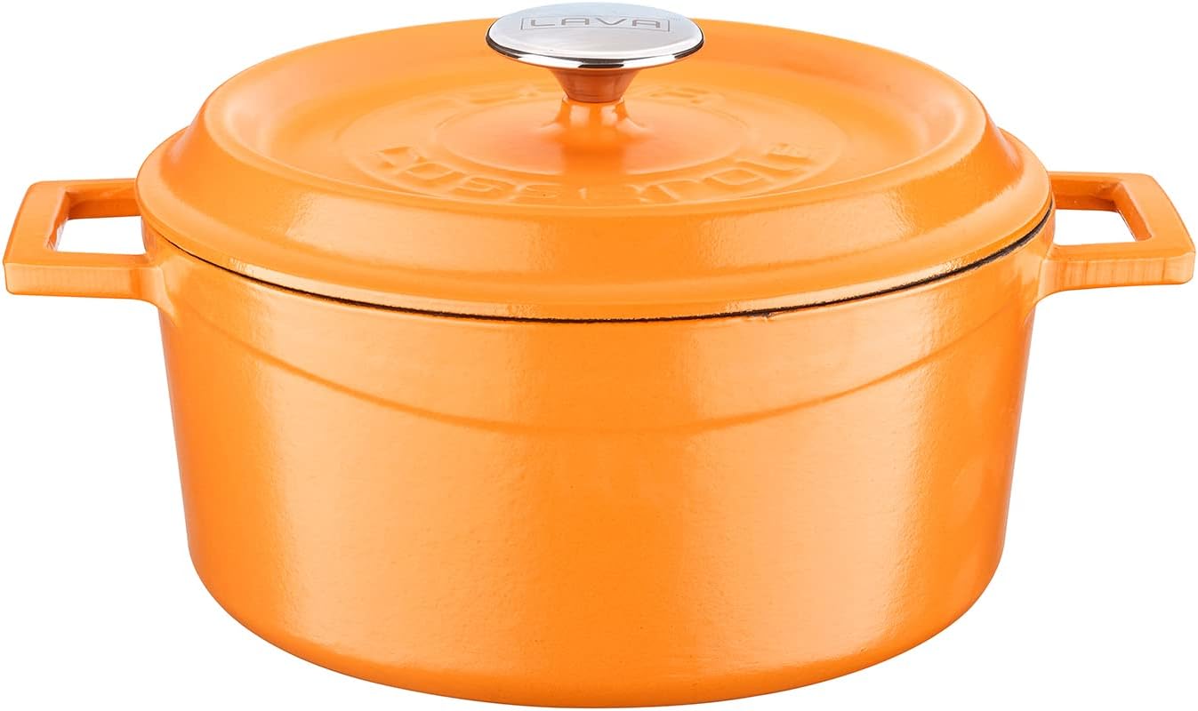 Metal Spring Serisi - Döküm Tencere, Yuvarlak, 24 cm, Mat Emaye, Parlak Siyah Taban, Turuncu