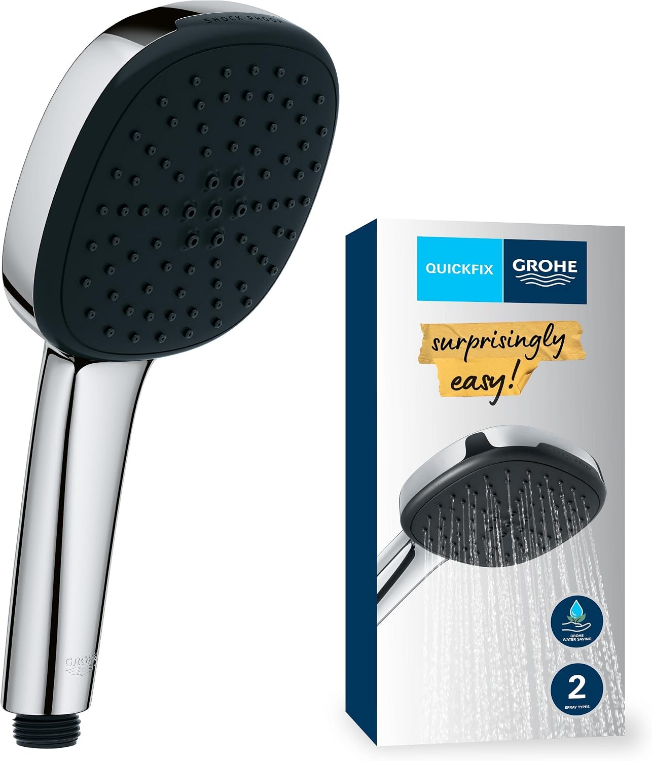Vitalio Comfort 110 El Duşu, 2 Akışlı (Yağmur & Jet), SmartSwitch, 110mm Kare Duş Başlığı, Düşmeye Dayanıklı Silikon Halka, Kireç Önleyici Sistem, Krom, 26397001