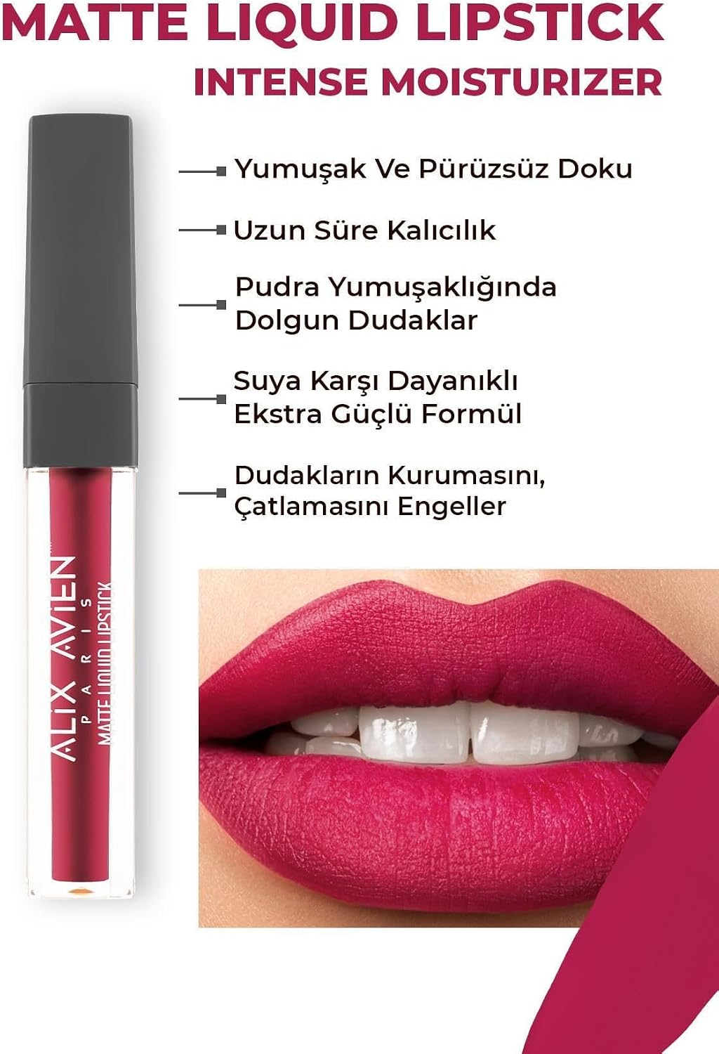 Uzun Süre Kalıcı Kadifemsi Kuruma Yapmayan Mat Likit Ruj - Matte Liquid Lipstick 515 Royal Cranberry