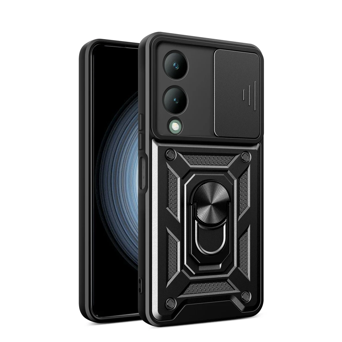 Vivo Y17S Kılıf Pars Lens Yüzüklü Silikon - Siyah