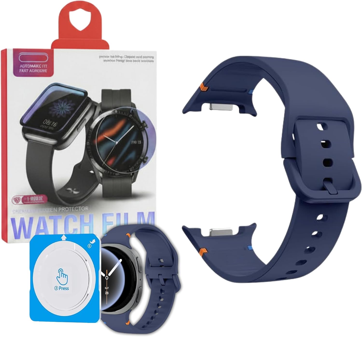Samsung Galaxy Watch 8 / Watch 8 Classic (40mm/44mm/46mm) Uyumlu Premium Yumuşak Silikon Spor Kordon + Kolay Uygulama Aparatlı 9H Tempered Glass Ekran Koruyucu Seti