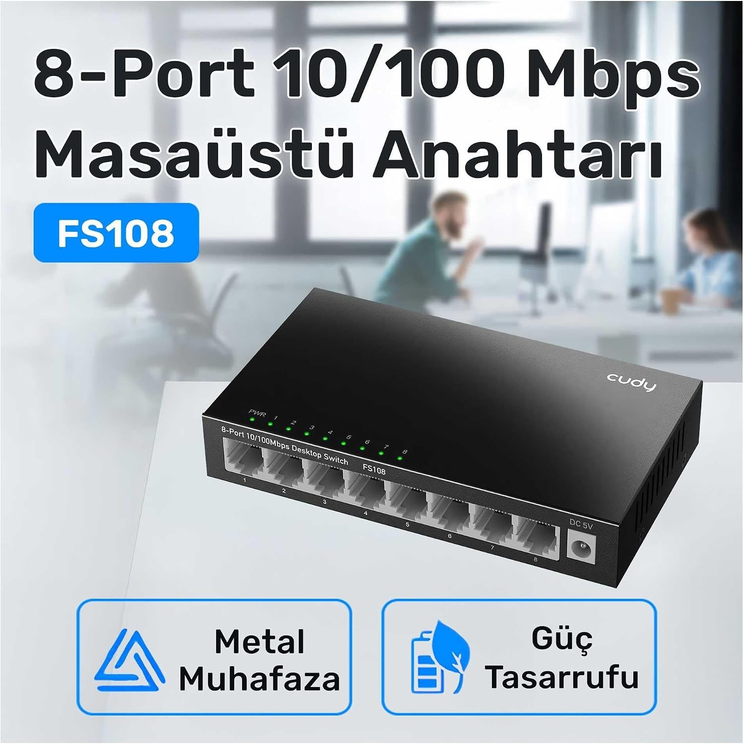 FS108 8Port 10/100Mbps Duvar Montajlı Metal Masaüstü Switch
