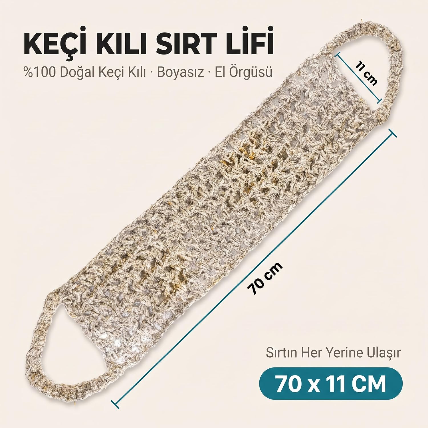 Keçi Kılı Sırt lifi El örmesi. 70 cm 11 cm gri