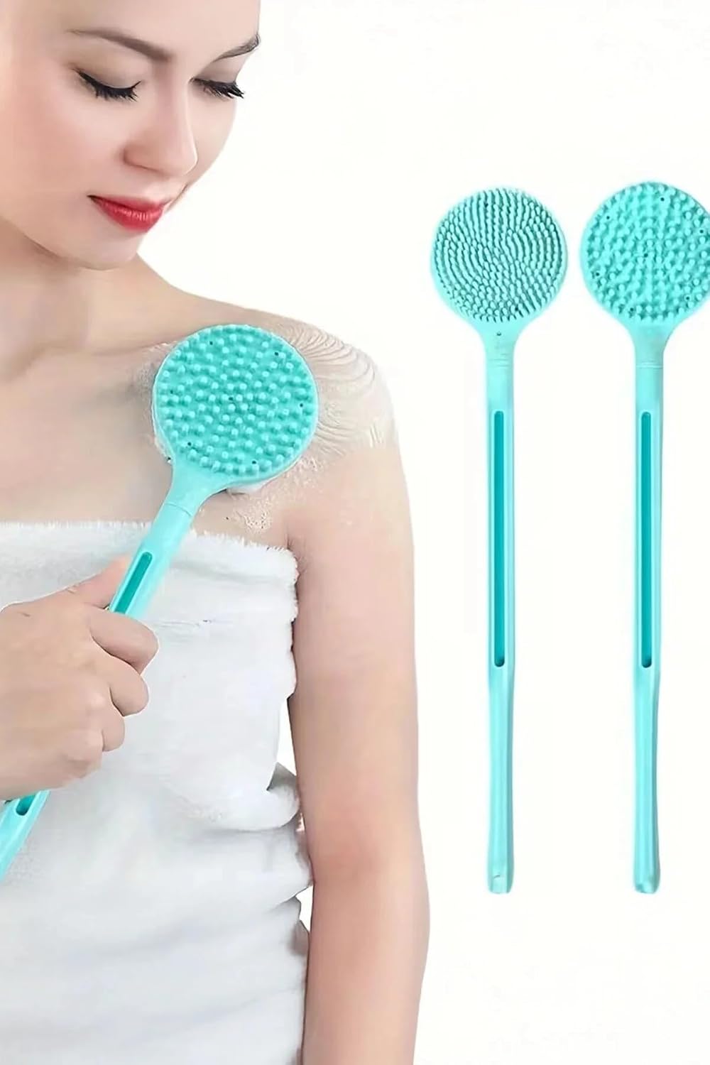 TİNEKE Çift Taraflı Silikon Uzun Saplı Banyo Fırçası – Sırt & Vücut Temizleme, Masaj Etkili Duş Fırçası