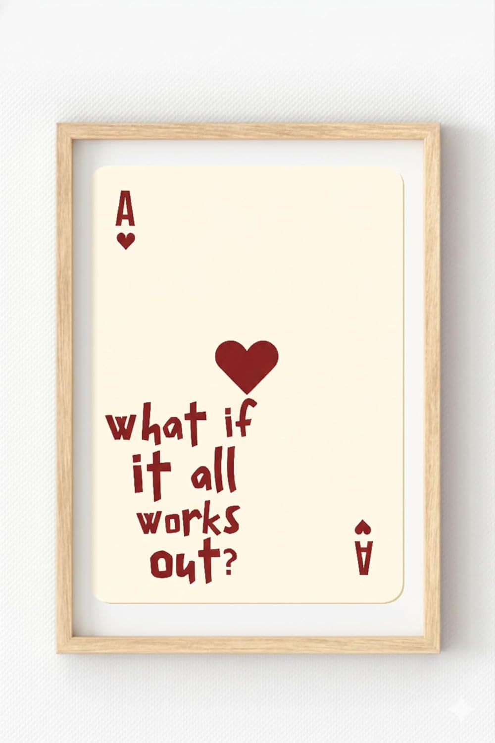 Ahşap Çerçeveli “What If It All Works Out?” Poster – As Kartı İlham Temalı Minimal Duvar Tablosu Ahşap Çerçeveli 21 x 30