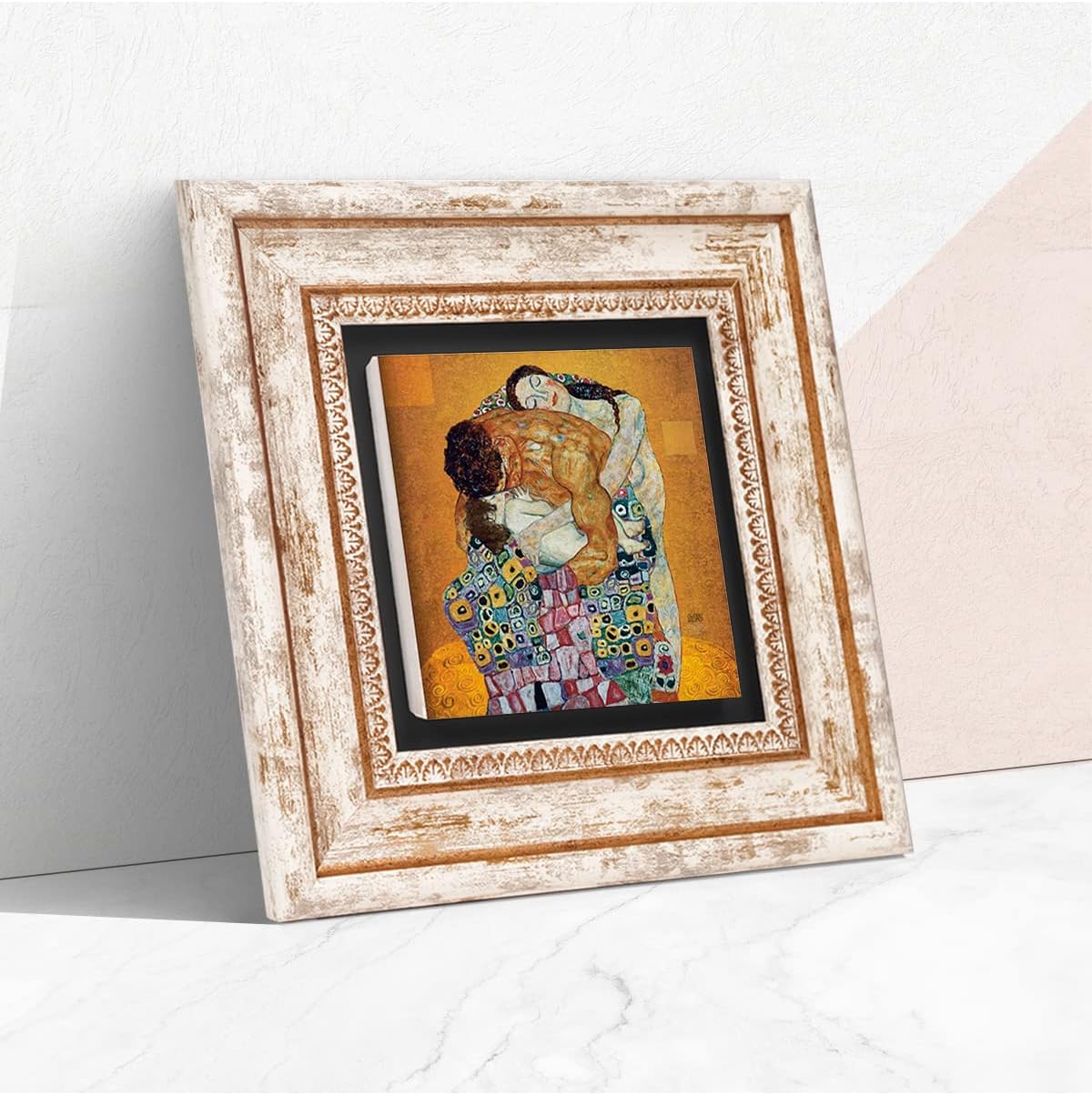 Gustav Klimt Aile Kucaklama Taş Duvar Tablosu - Çerçeveli Taş Tablo - Dekoratif Duvar Sanatı - Modern Ev ve Ofis Duvar Dekoru K1-51