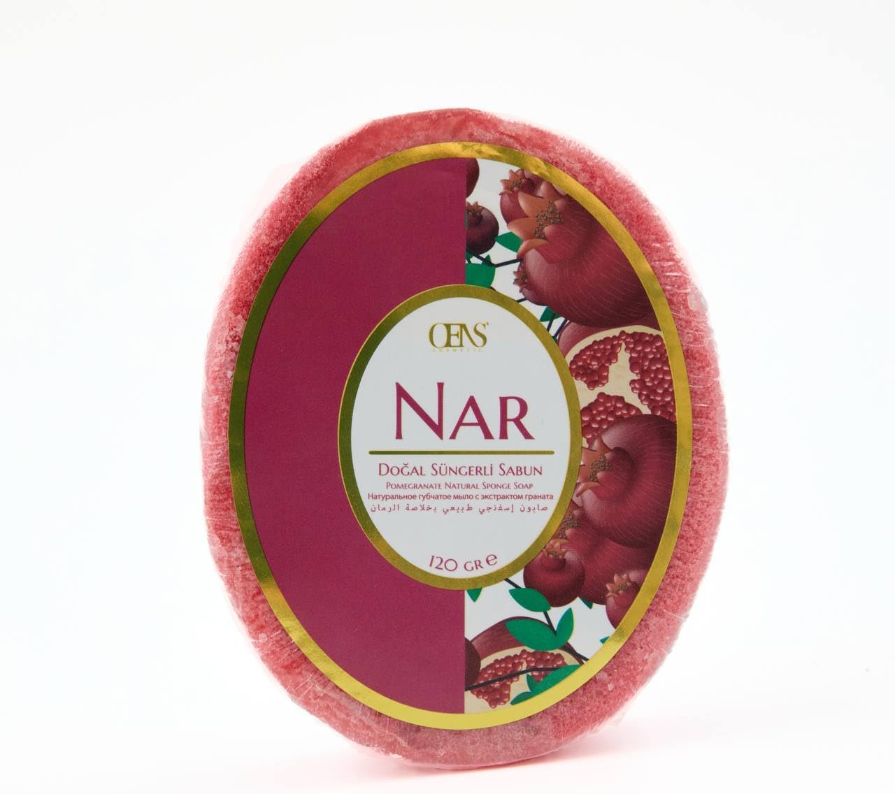 Nar Doğal Süngerli Sabun, Vücut Temizliği, nar Kokulu, 120 gram, Paraben İçermez