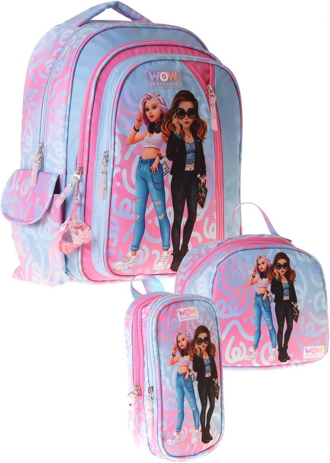 Üçlü İlkokul Okul Çanta Seti - Pembe - Turkuaz - Wonderful Baskılı - Kız Çocuk - SETWG-W6069A