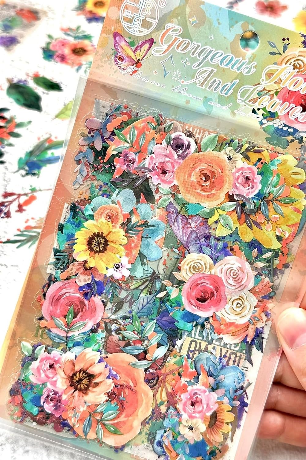 Kolbi Craft 6 Sayfa 60 Adet Şeffaf Büyük Turuncu Renkli Çiçek Sticker Bullet Journal Scrapbook Ajanda Planlayıcı