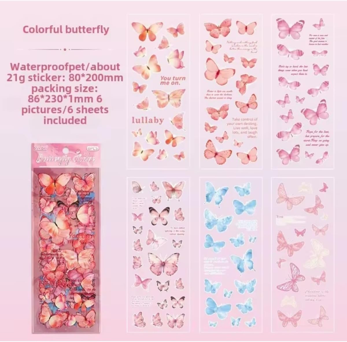 Kolbi Craft 6 Sayfa 114 Adet Şeffaf Pembe Kelebek Sticker Bullet Journal Scrapbook Laptop Ajanda Planlayıcı