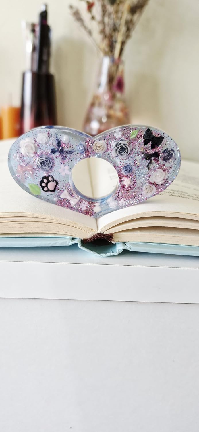 Reçine Sayfa İşaretleyici, Çiçek ve Kelebek Desenli, Pembe ve Mor Glitter, El Yapımı Kitap Ayracı