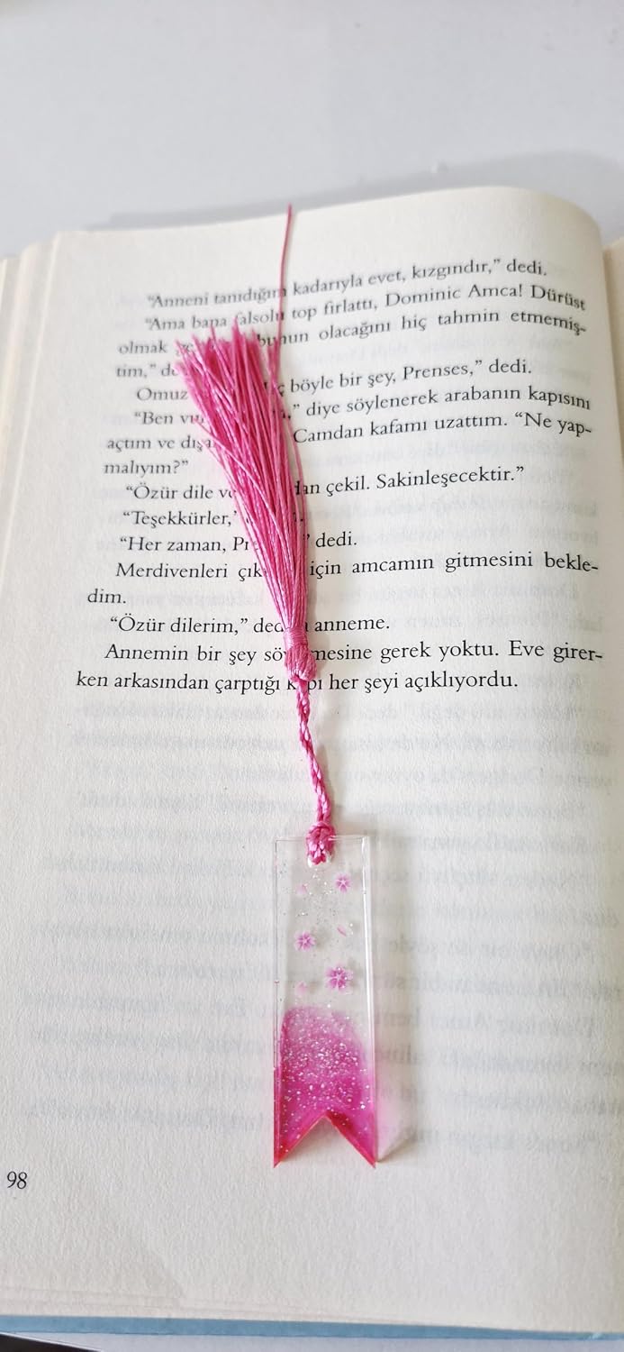 Pembe Çiçek Desenli Kitap Ayracı, Püsküllü Tasarım