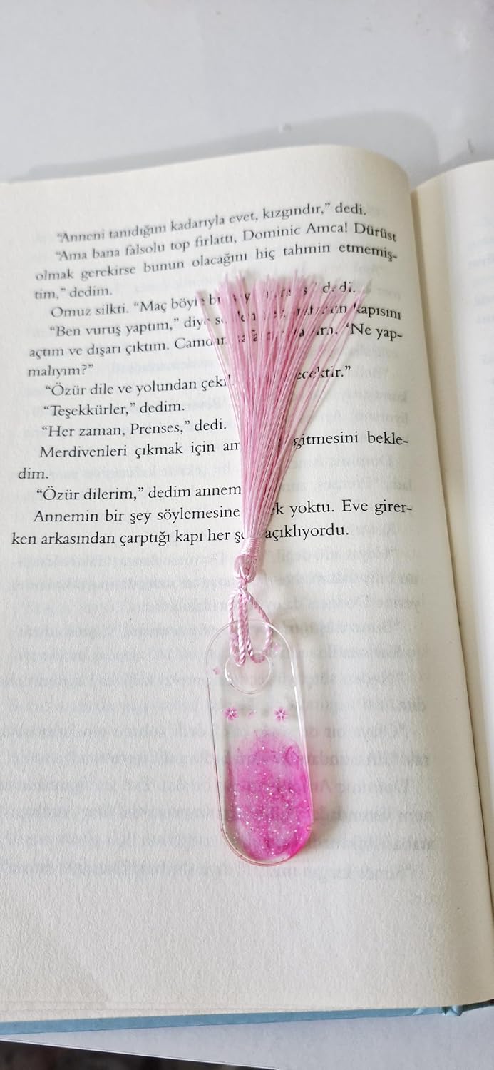 Pembe Çiçek Desenli Kitap Ayracı, Kurutulmuş Çiçek Detaylı, Şeffaf Reçine Kaplama