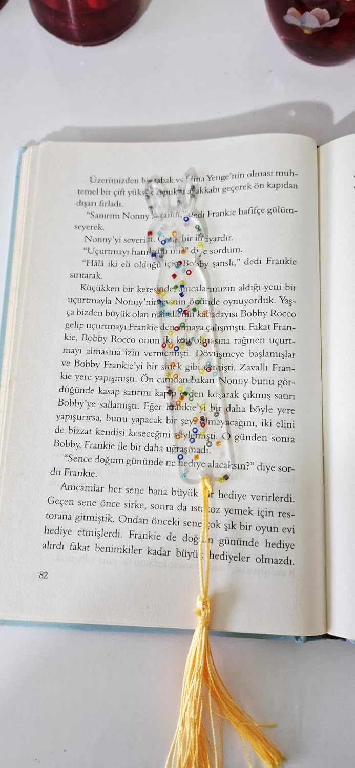Dekoratif El Yapımı Kitap Ayracı, Altın Sarısı Püsküllü, Renkli Boncuklu, Kitapseverler İçin
