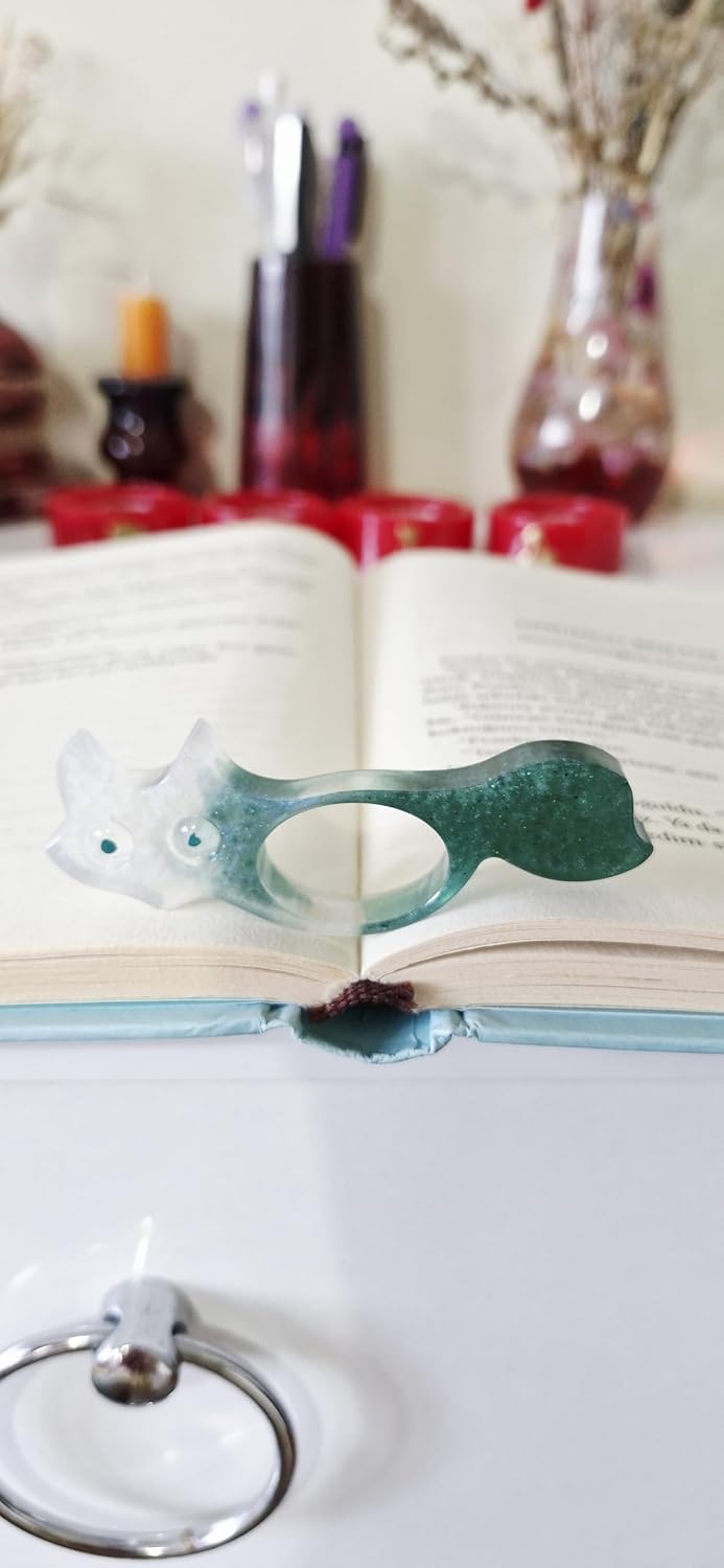 Reçine Kedi Kitap Ayracı, Turkuaz Yeşil Ombre, El Yapımı Dekoratif Tasarım