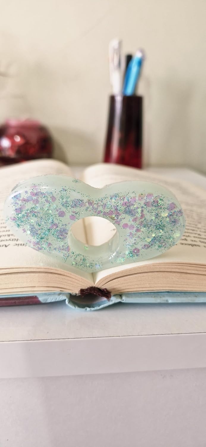 Dekoratif Reçine, Turkuaz ve Mor Simli, El Yapımı Okuma Yüzüğü, bookmark