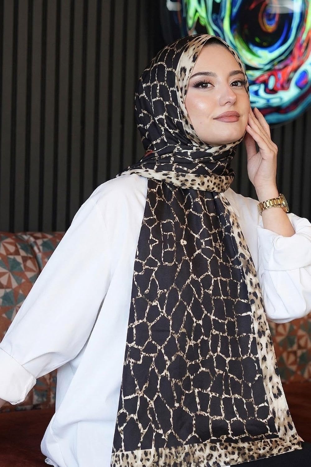 Mermer Desen Siyah Soft Pamuk Şal Çok Renkli22