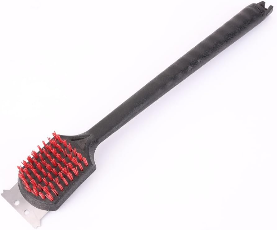 Barbekü Fırçası, Aşındırmaz Plastik, Çelik Ek Sıyırıcı, Barbekü Temizleyici, Ergonomik Barbekü Izgara Temizleme Fırçası, Uzun Saplı