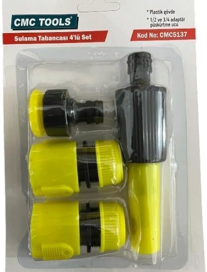 Sulama Tabancası 4'lü Set, Plastik Gövde, 1/2 ve 3/4 Adaptör, Püskürtme Ucu