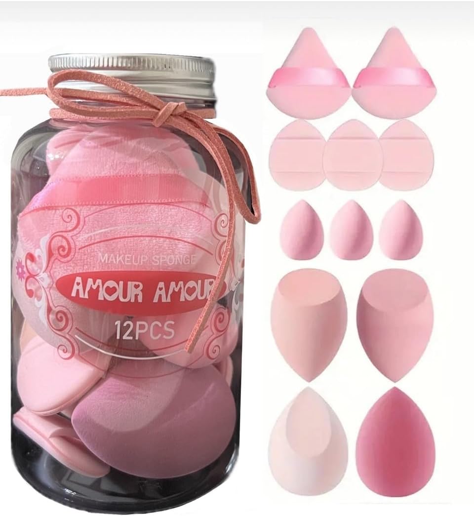 AKSU Amour 12 Parça Kavanoz Kutulu Makyaj Sünger Seti (PEMBE)