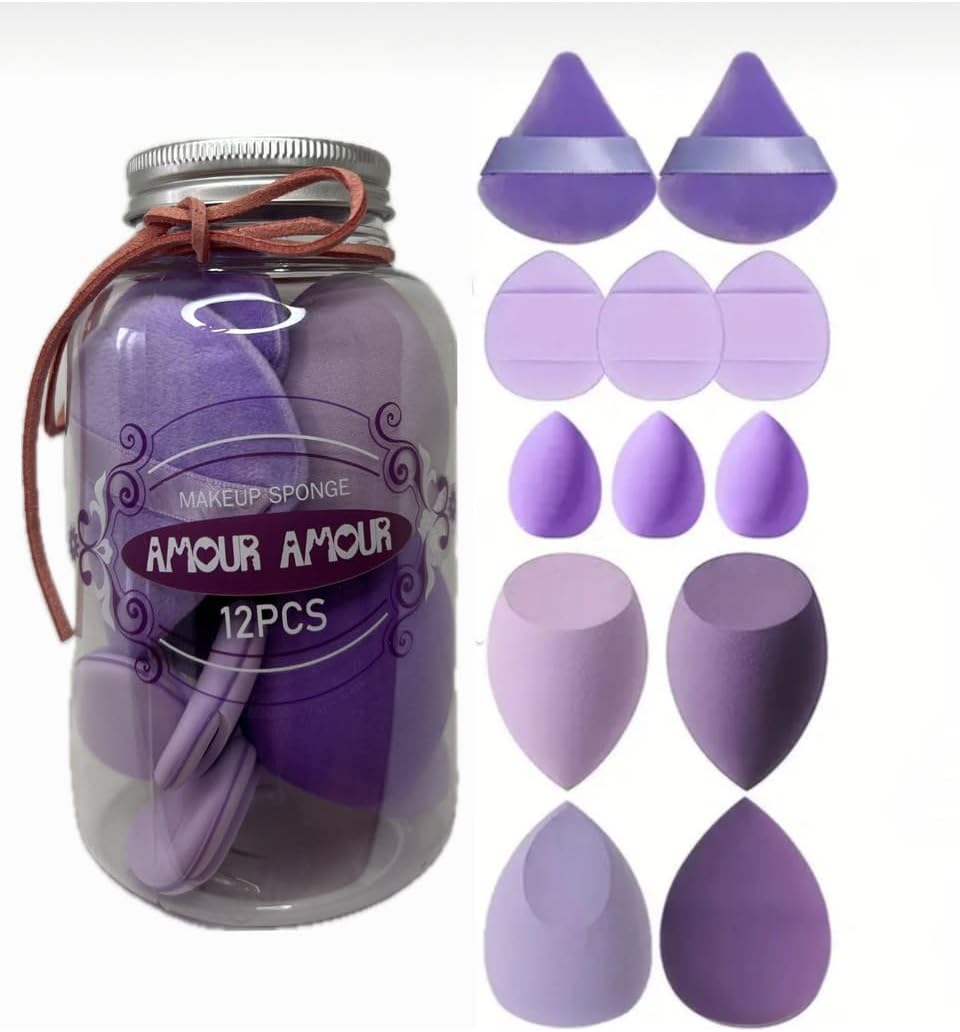 Aksu Amour 12 Parça Kavanoz Kutulu Makyaj Sünger Seti (MOR)