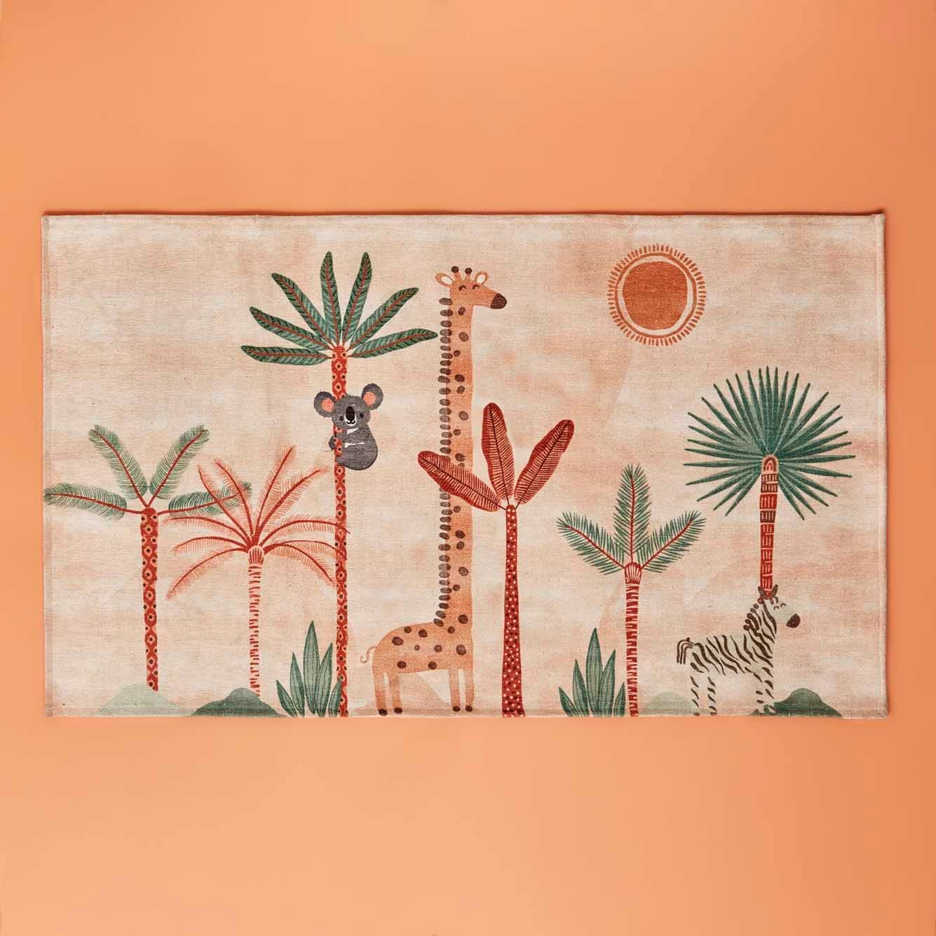 Safari Kids Hayvan Baskılı%100 Polyester Kilim, Somon, 80x150 cm