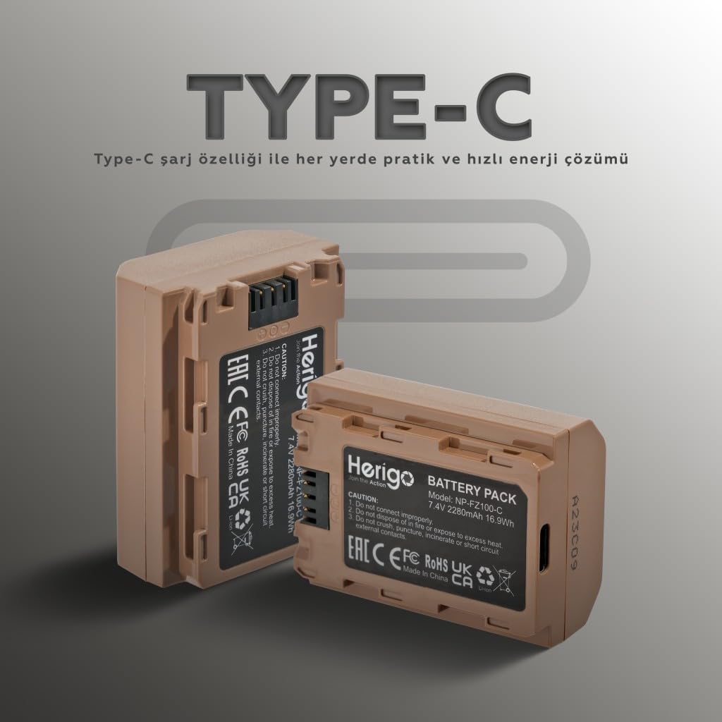 NP-FZ100-C 2280mAh Type-C Şarjlı Batarya (NP-FZ100 Uyumlu)