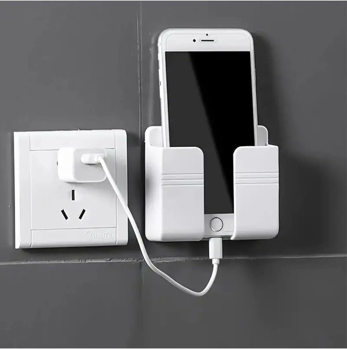 Duvara Monte Telefon Tutucu, Yapışkanlı Şarj Standı, Matkapsız Pratik Kurulum, Yatak Odası, Banyo ve Mutfak için Evrensel Telefon Askısı Düzenleyici (Beyaz) - (2'li Paket)