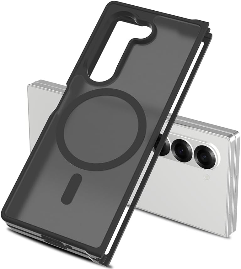 Samsung Galaxy Z Fold 6 ile Uyumlu Kılıfı Silikon Şeffaf M-Safe Şarj Özellikli Kamera Lens Korumalı Mat Parmak İzi Bırakmayan İnce Kapak Siyah