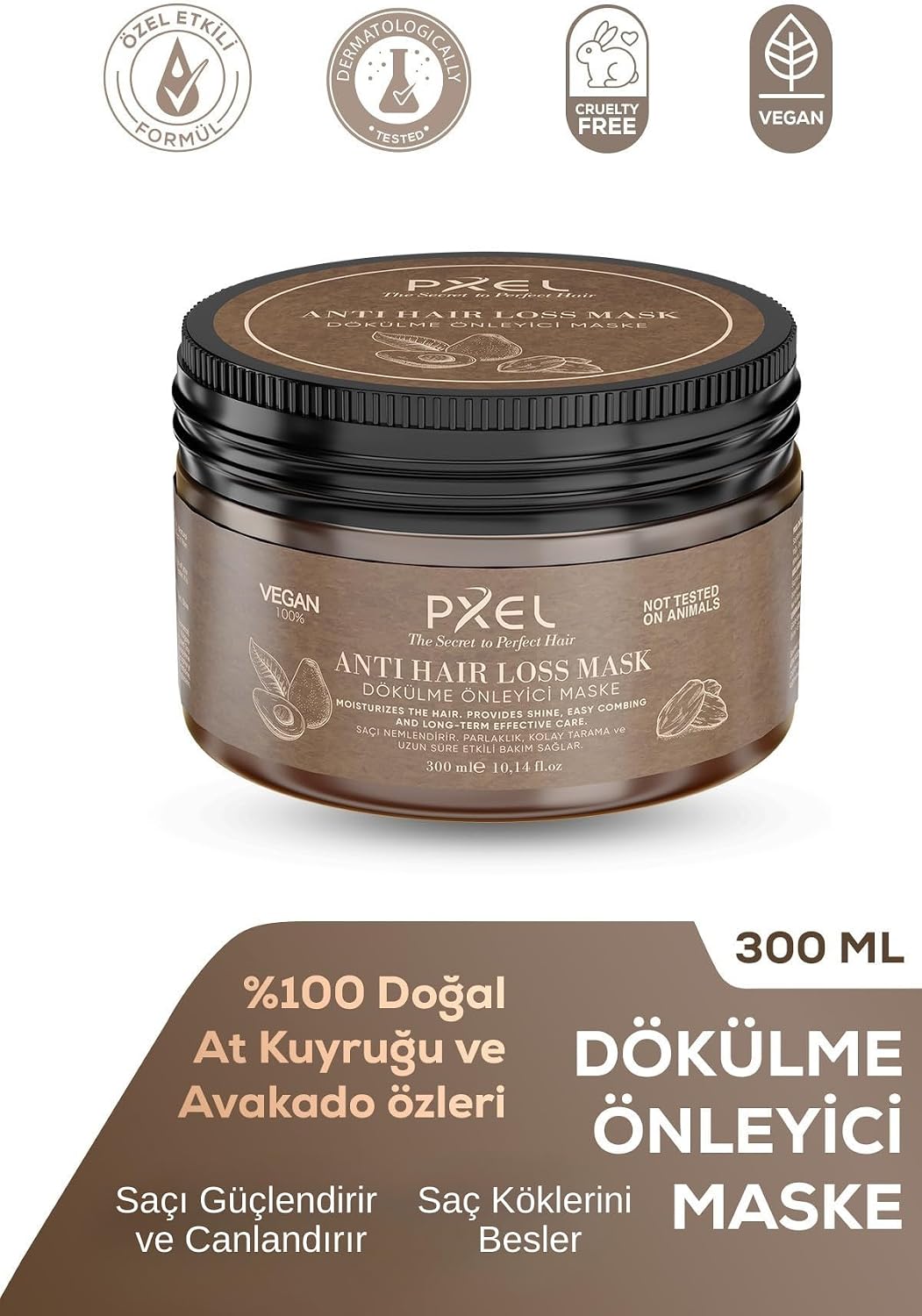 Dökülme Önleyici Saç Maskesi 300 ML – Kafein, Biotin ve Bitkisel Protein İçerikli | İncelen, Zayıflayan ve Dökülen Saçlar İçin Güçlendirici Vegan Saç Bakım Maskesi
