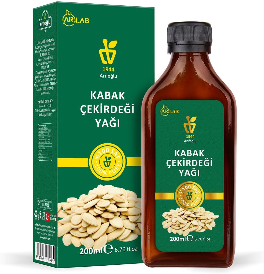 Arlab Kabak Çekirdeği Yağı 200ml%100 Saf , doğal ve saf içeriğiyle içilebilir. Arlab 100% Pure Pumpkin Seed Oil 200ml