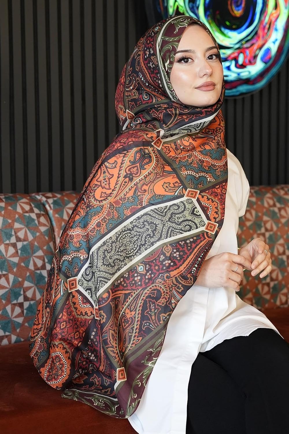 Paisley Desen Kahverengi Soft Pamuk Şal Çikolata