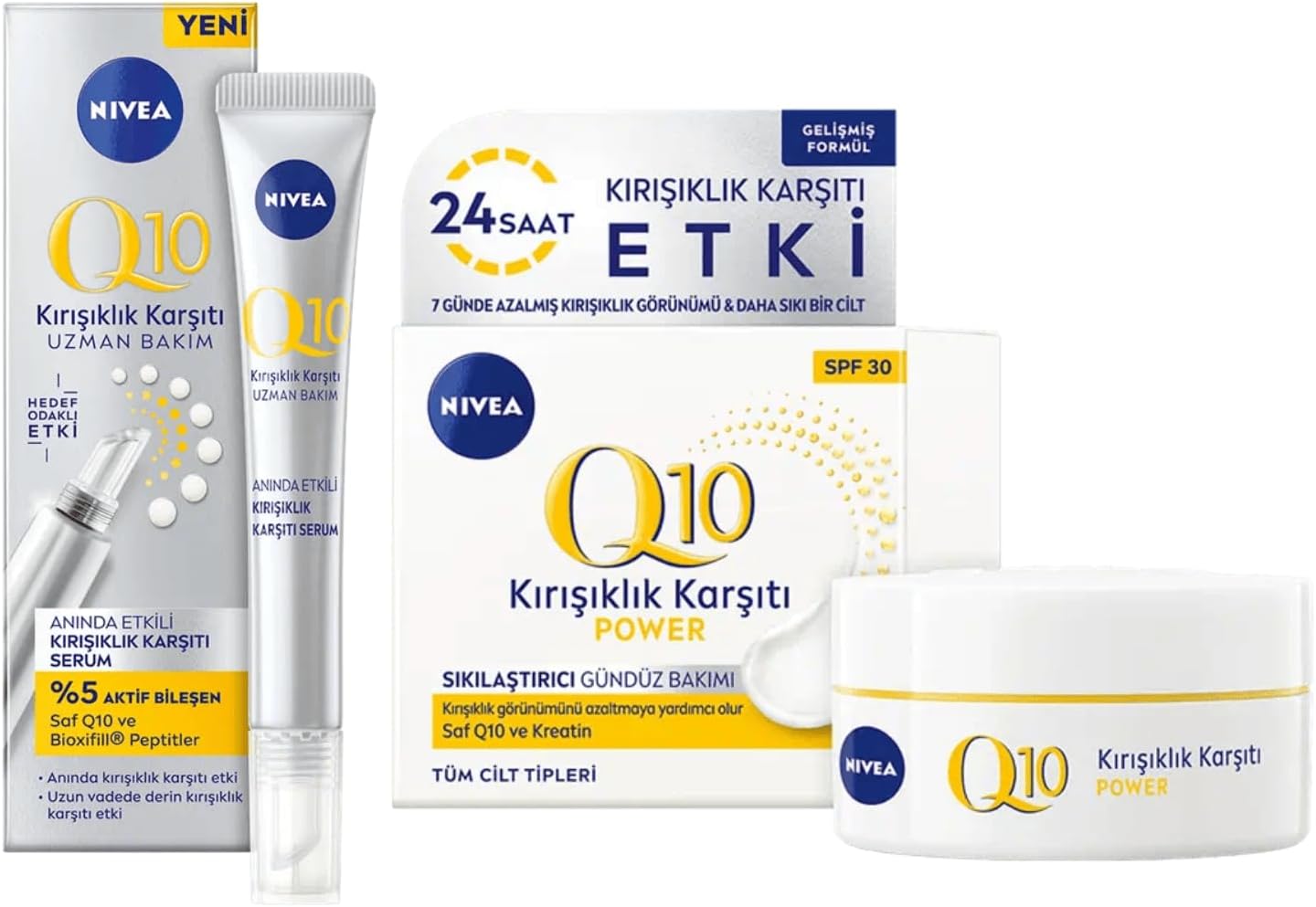 Q10 Kırışıklık Karşıtı Bakım Seti,Gündüz Kremi SPF30 ve Cilt Serumu 15 ml,Anında Etkili,Yaşlanma Karşıtı