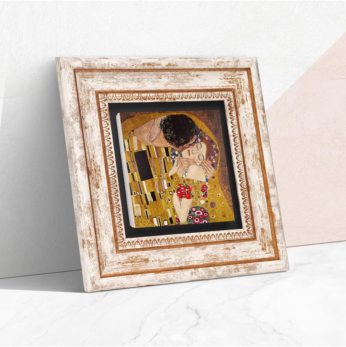 Gustav Klimt Öpücük Taş Duvar Tablosu - Çerçeveli Taş Tablo - Dekoratif Duvar Sanatı - Modern Ev ve Ofis Duvar Dekoru K1-25