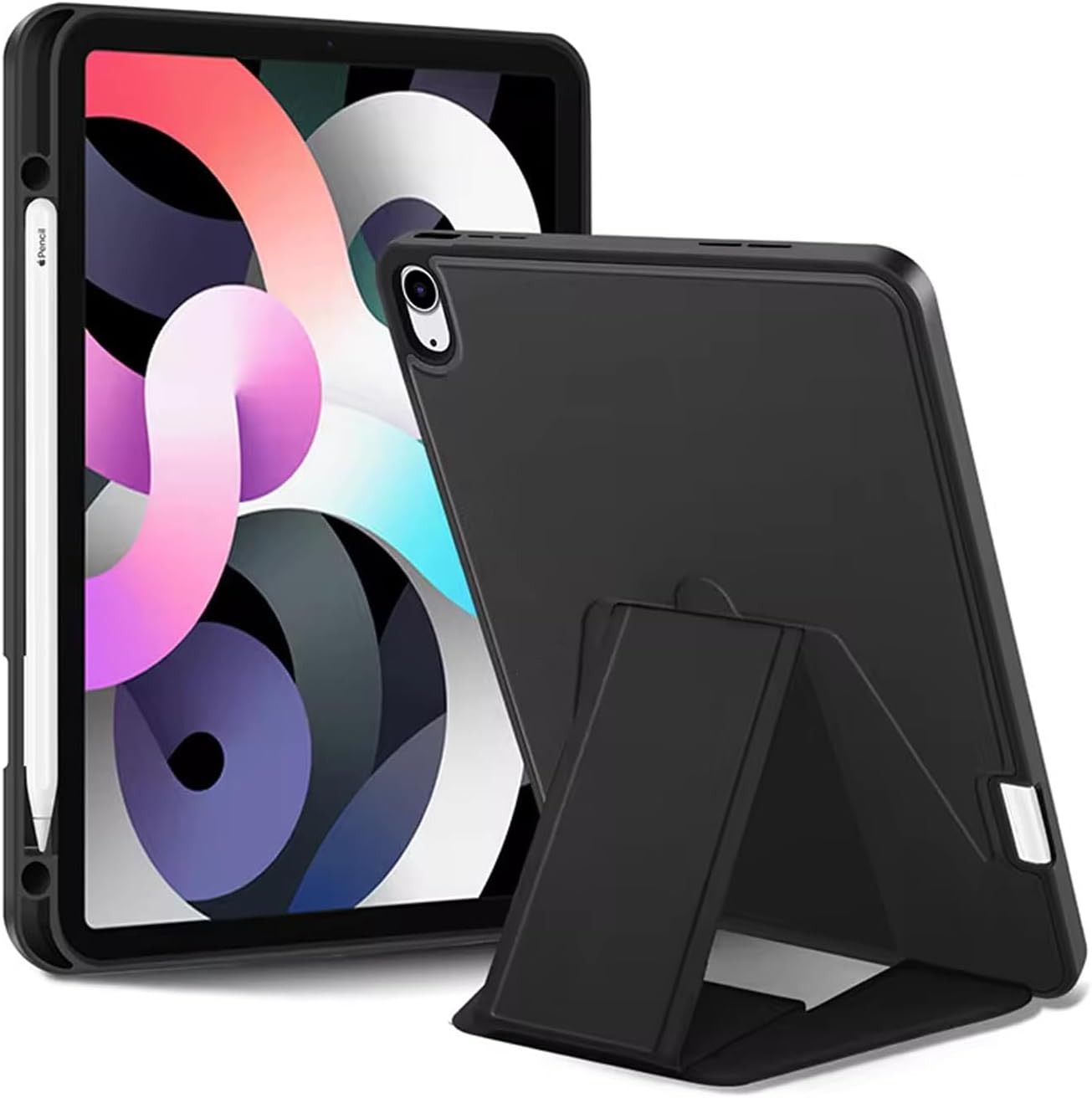 Apple iPad Pro ile uyumlu 12.9 (4.Nesil) Kılıf Lüks Kadife İç Kaplamalı iPad Pro 12.9 4.Nesil 2020 Suni Deri, Mıknatıslı V- Stand Tablet Arka Kapak (Siyah, Apple iPad Pro 12.9 4.Nesil (2020)