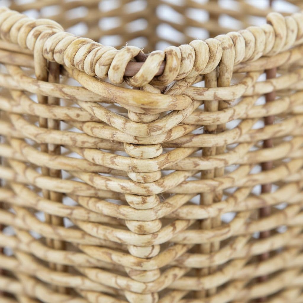 AmberHaus El Örgüsü Rattan Mutfak Kaşıklık ve Düzenleyici - Hasır Dokulu Tezgah Üstü Çatal Bıçak Standı - Bohem Dekoratif Organizer (Dikdörtgen)