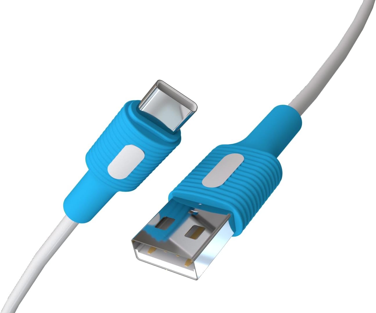 Coral USB A-C Hızlı Şarj Kablosu, Beyaz Kablo, Beyaz/Mavi Uçlar (120 CM)