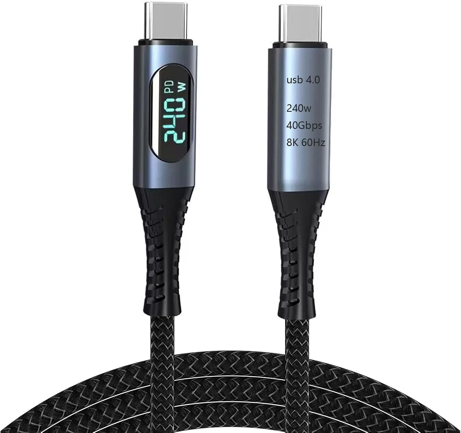 240W USB 4.0 Kablosu, Led Ekranlı, Tunderbolt 40Gbps 8K@60Hz PD Tip C Kablosu, USB C - USB C Erkek - Erkek Kablo Kablosu Bilgisayar Type-C Laptop Pad Hub için 1 Metre ZR850