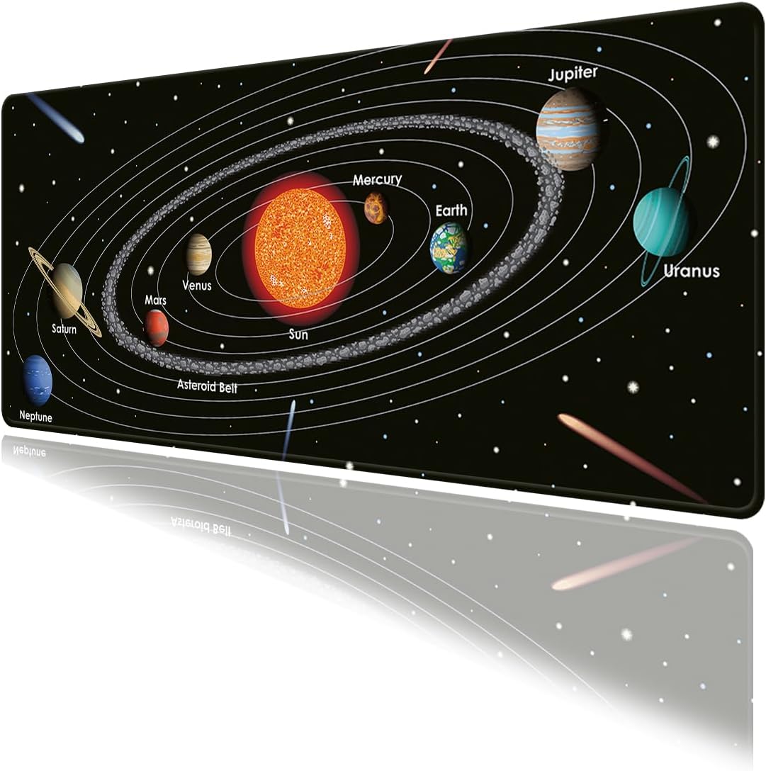 Güneş Sistemi ve Gezegenler Oyun Gaming Klavye Mouse Pad Masa Matı 70x30cm Kaymaz Kauçuk Taban Dikişli Kenar